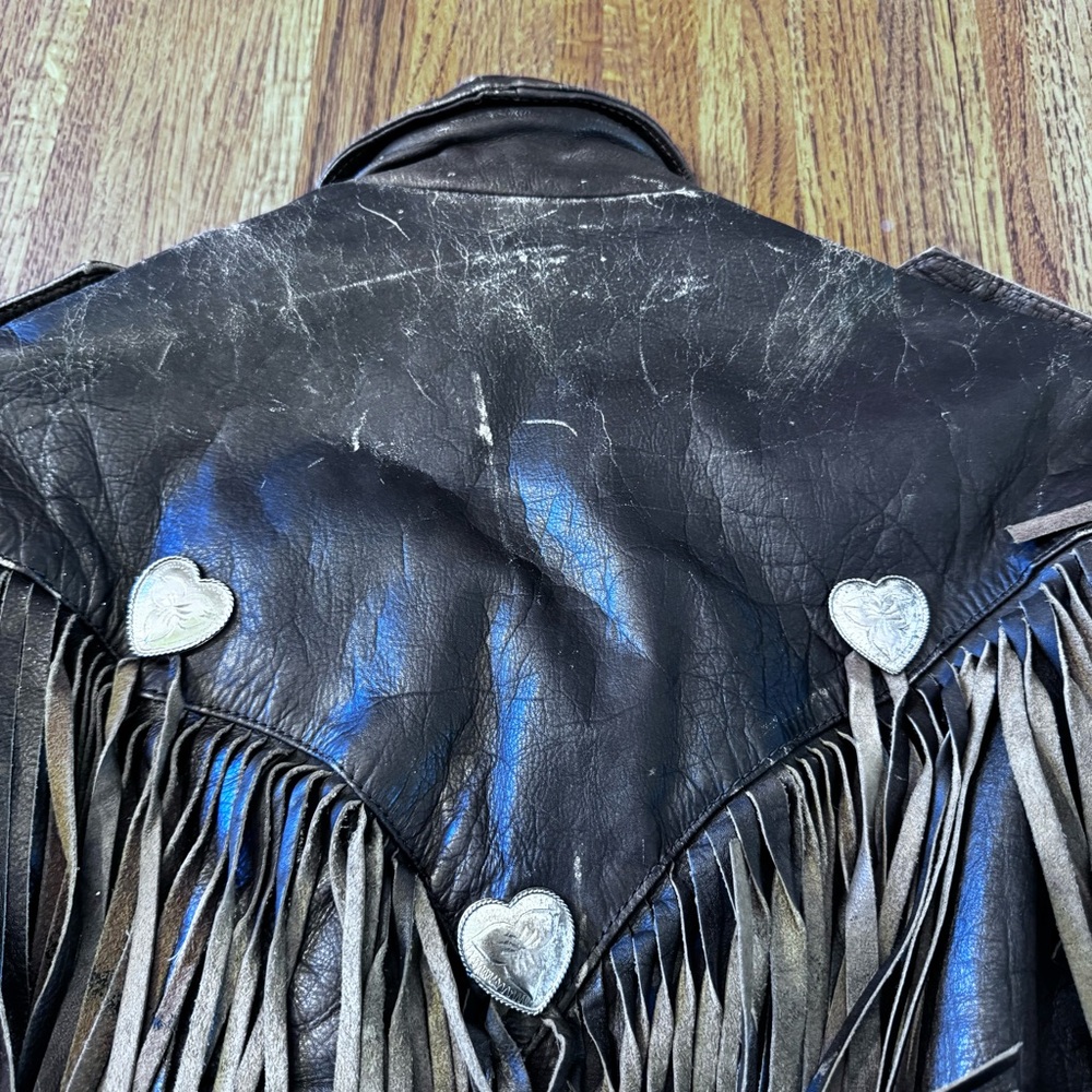 Rare Vintage Women’s (Fureal) Biker Style Fringe Dark Brown Leather Sz 40 - Picture 3 of 16